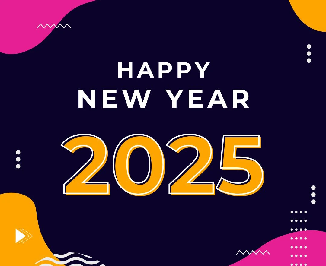 Yellow and pink simple happy new year 2025 facebook post