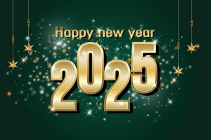 Celebrate 2025 elegant gold new year design on green free vector