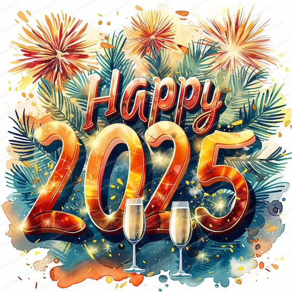 2025 Happy New Year watercolor background Wallpapers Download