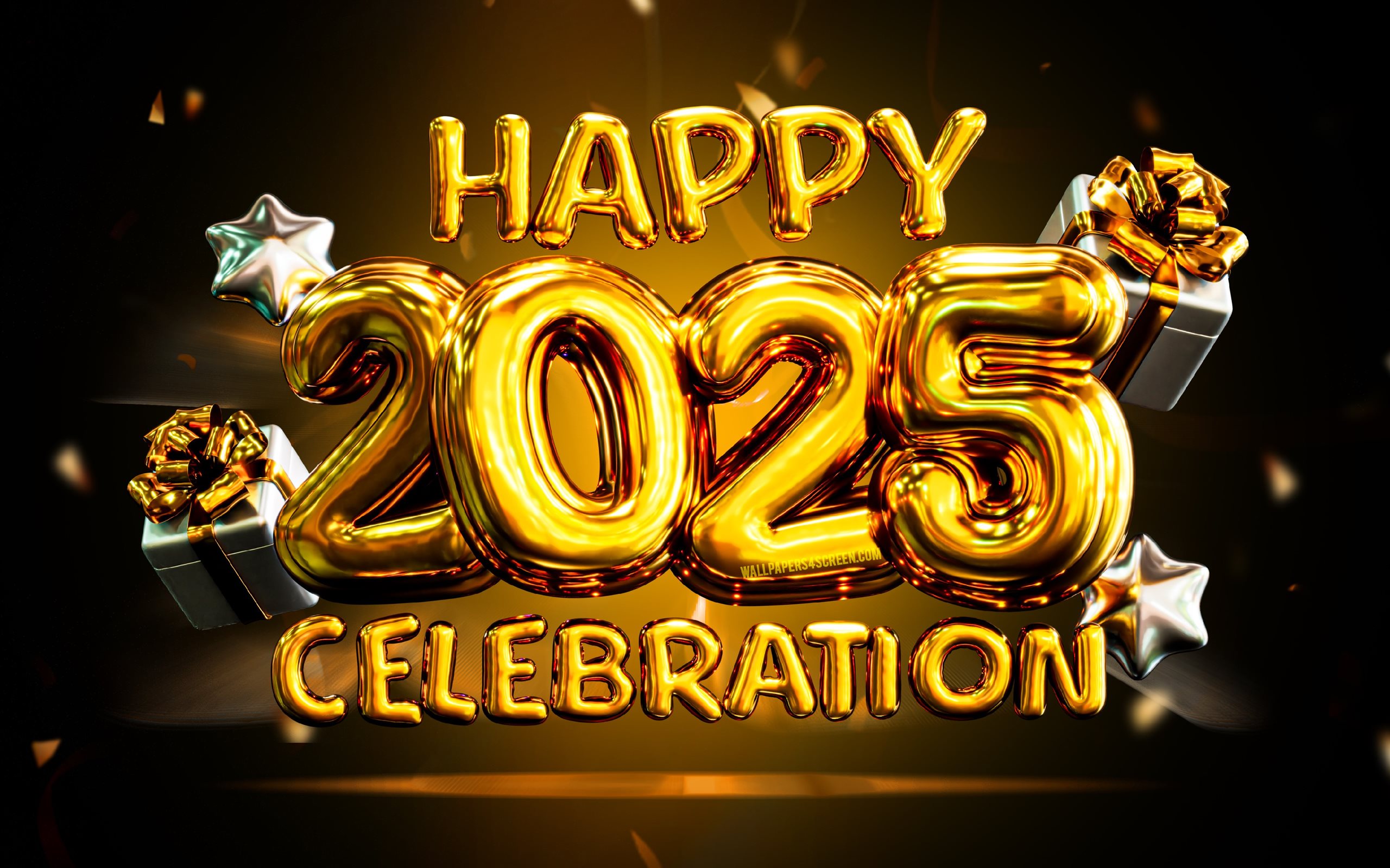 4k 2025 happy new year golden realistic balloons 2025 inscription creative 2560x1600