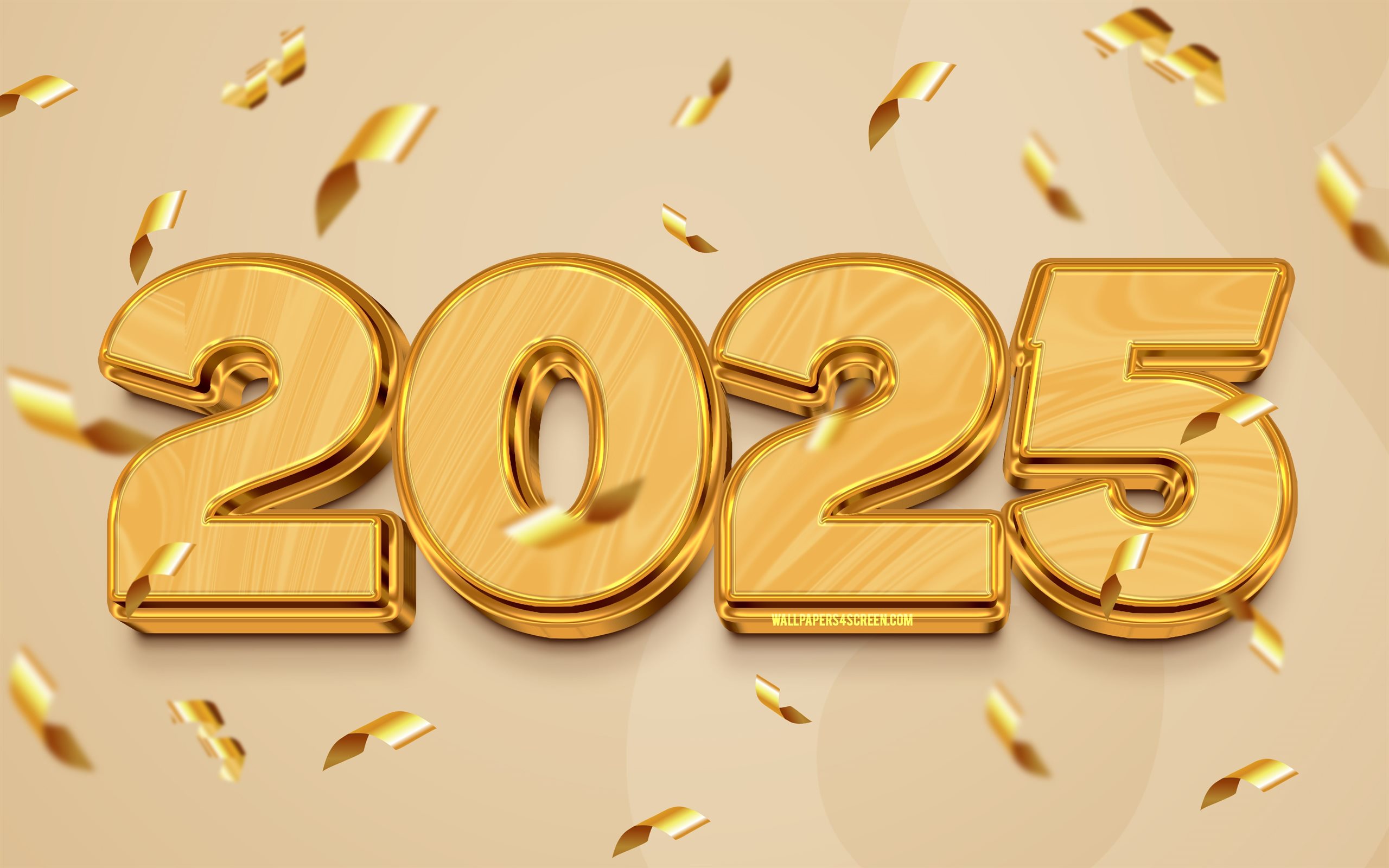 4k happy new year 2025 golden 3d digits 2025 inscription 2025 year 2560x1600