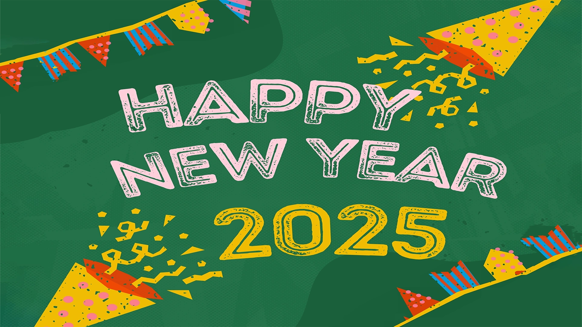 Green yellow illustrated new year greeting wallpaper 2k