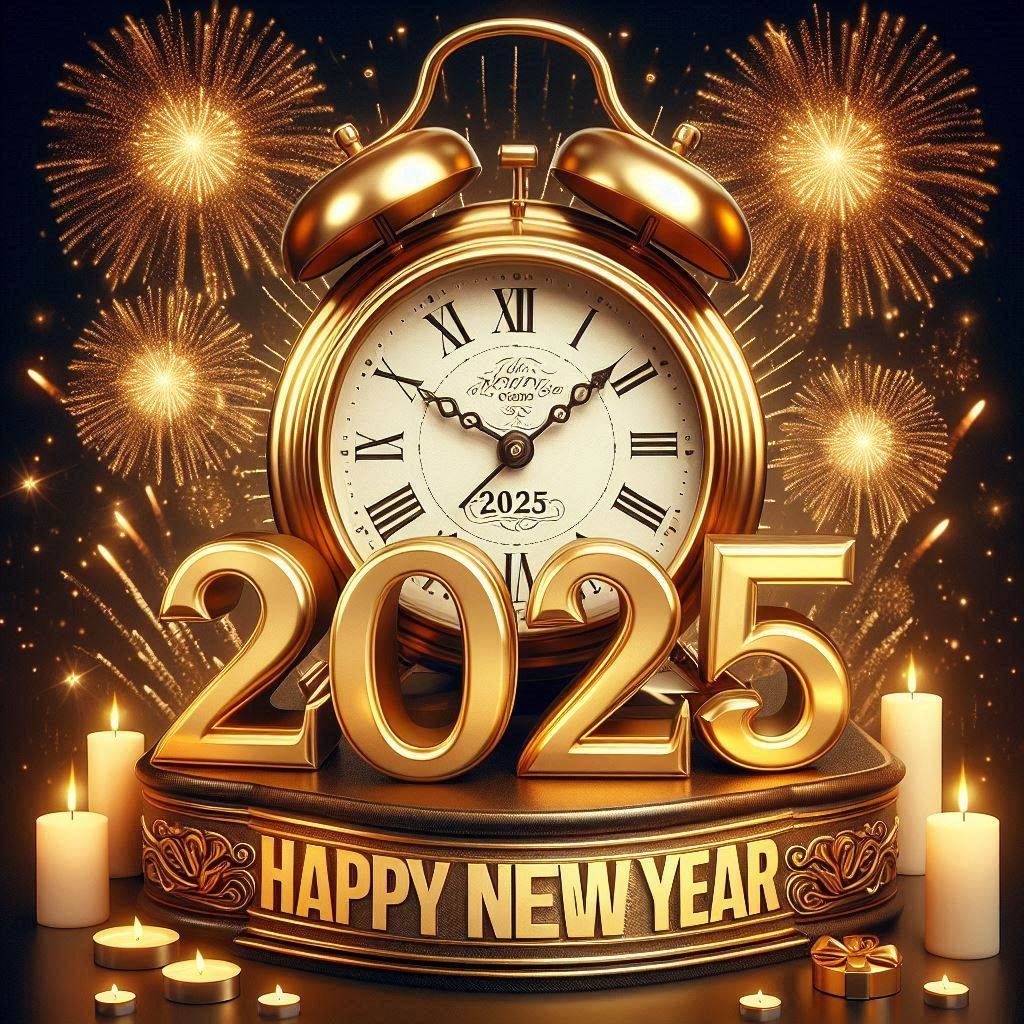 Happy New Year Clock HD Wallpaper 2025 large image