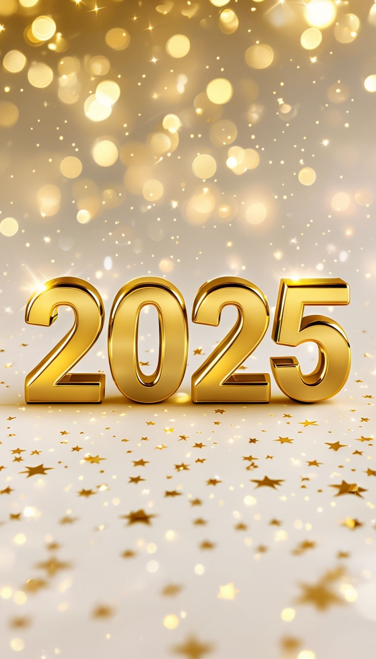 Golden Numbers 2025 Happy New Year HD Mobile Wallpaper