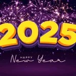 Happy new year 2024 with 3d hanging number fireworks background 2025 new year celebration